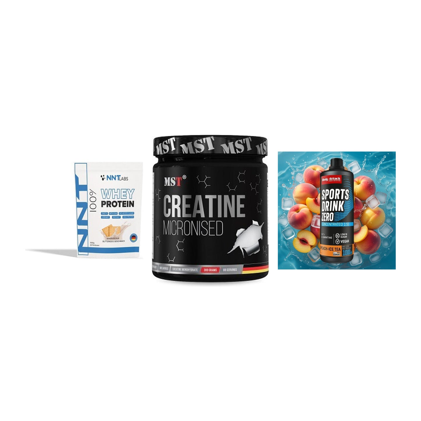 Einsteiger-Set: NNT Whey + MST Creatin + Body Attack – alle enthaltenen Artikel