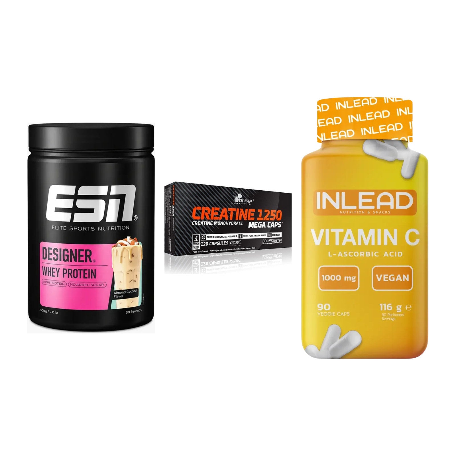 Einsteiger-Set: ESN Designer + Olimp Creatine + INLEAD Vitamin C – alle enthaltenen Artikel