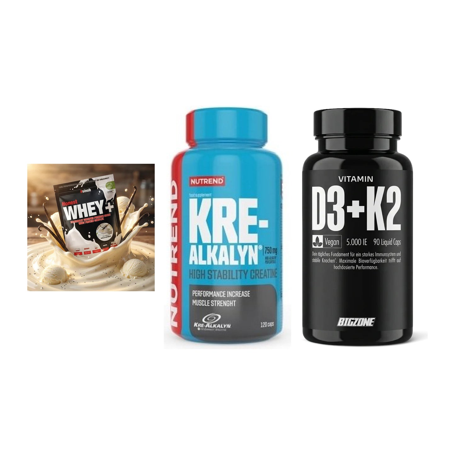 Einsteiger-Set: Sinob Honest + Nutrend Kre-Alka + Big Zone Vitamin – alle enthaltenen Artikel