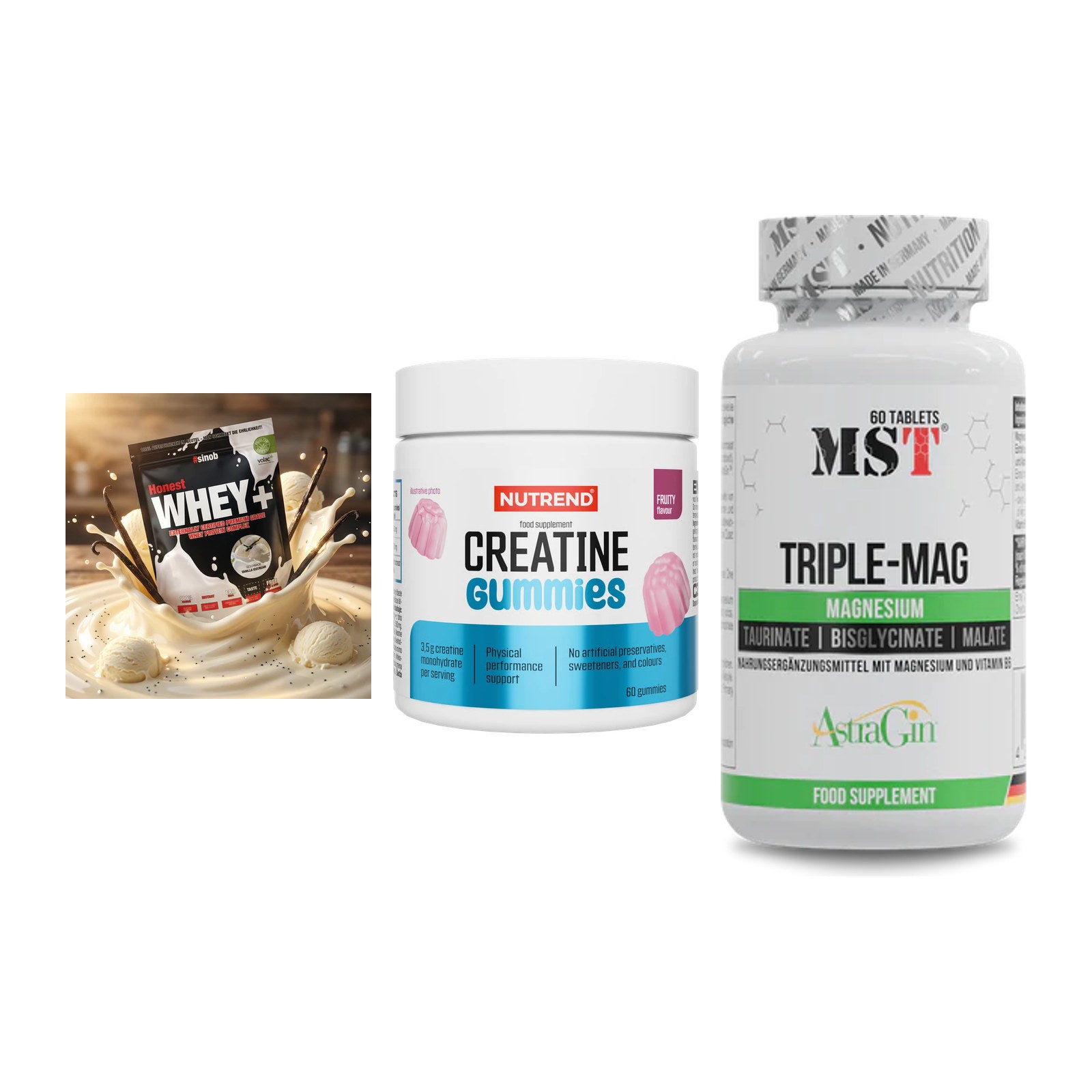 Einsteiger-Set: Sinob Honest + Nutrend Creatine + MST Tripple Mag – alle enthaltenen Artikel