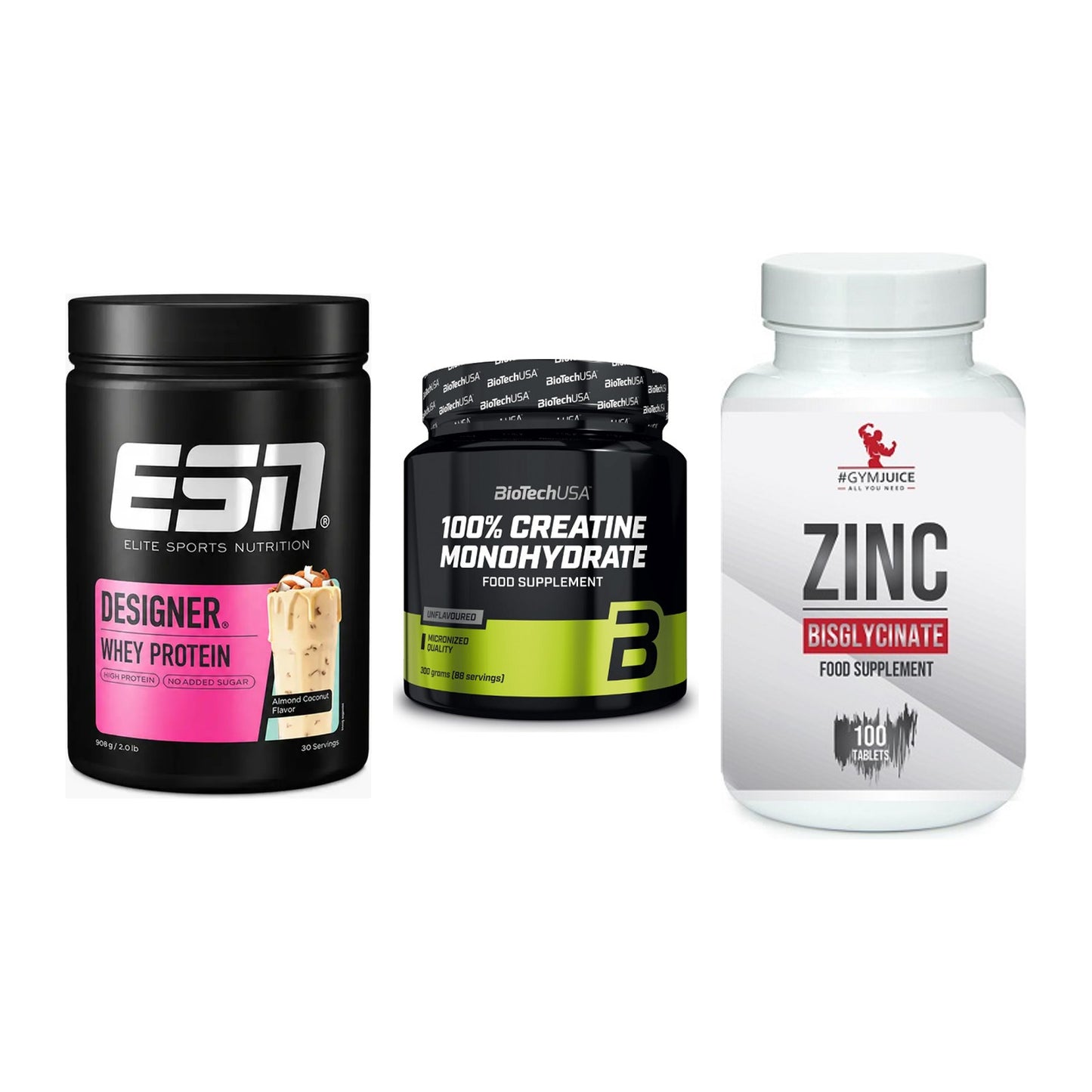 Einsteiger-Set: ESN Designer + BioTech Creatine + #GYMJUICE ZINC – alle enthaltenen Artikel