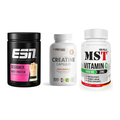 Einsteiger-Set: ESN Designer + ProFuel Creatine + MST Vitamin C – alle enthaltenen Artikel
