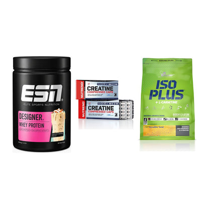 Einsteiger-Set: ESN Designer + Nutrend Creatine + Olimp Iso Plus – alle enthaltenen Artikel