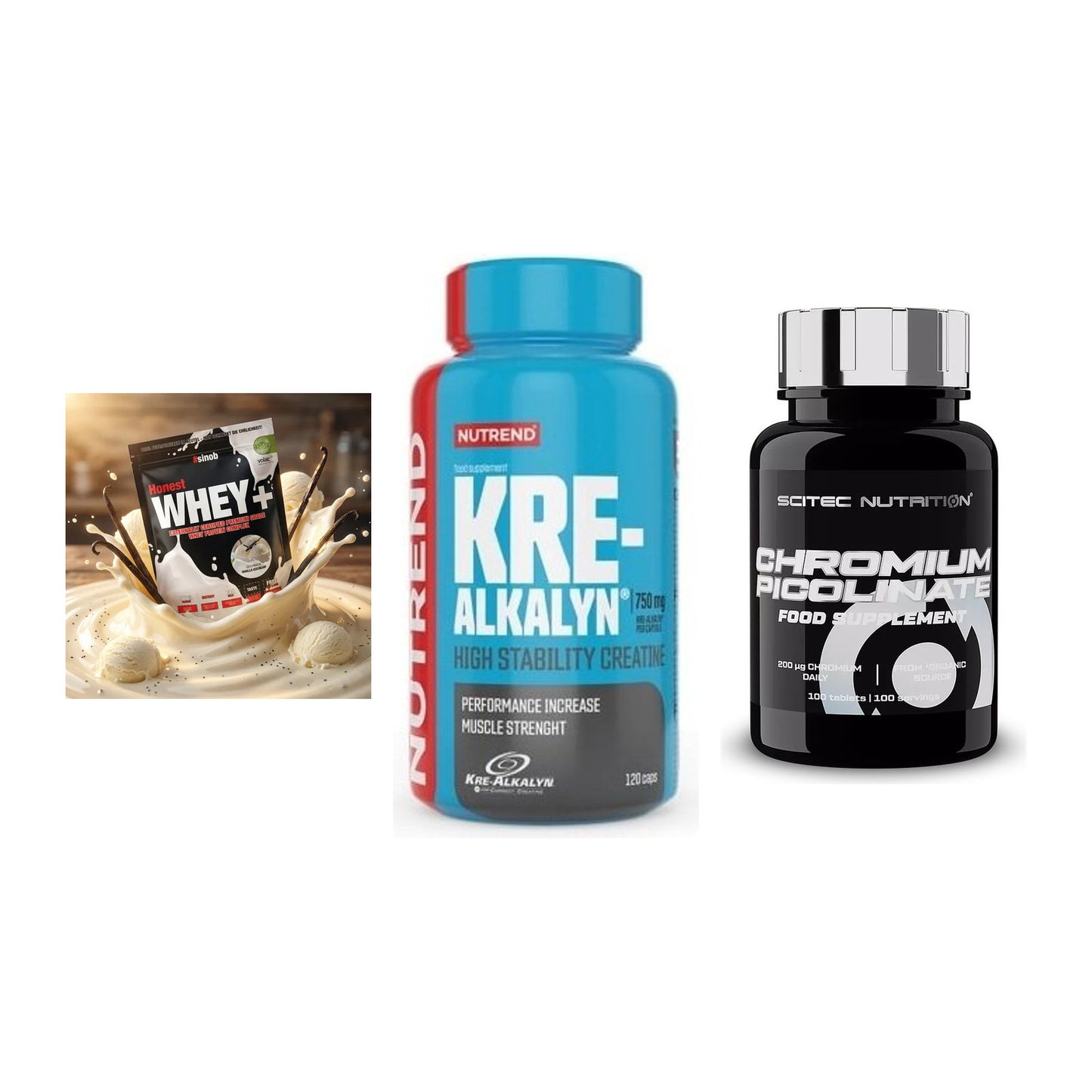 Einsteiger-Set: Sinob Honest + Nutrend Kre-Alka + Scitec Chromium – alle enthaltenen Artikel