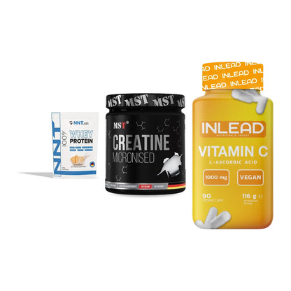 Einsteiger-Set: NNT Whey + MST Creatin Monohydrate + INLEAD Vitamin C – alle enthaltenen Artikel
