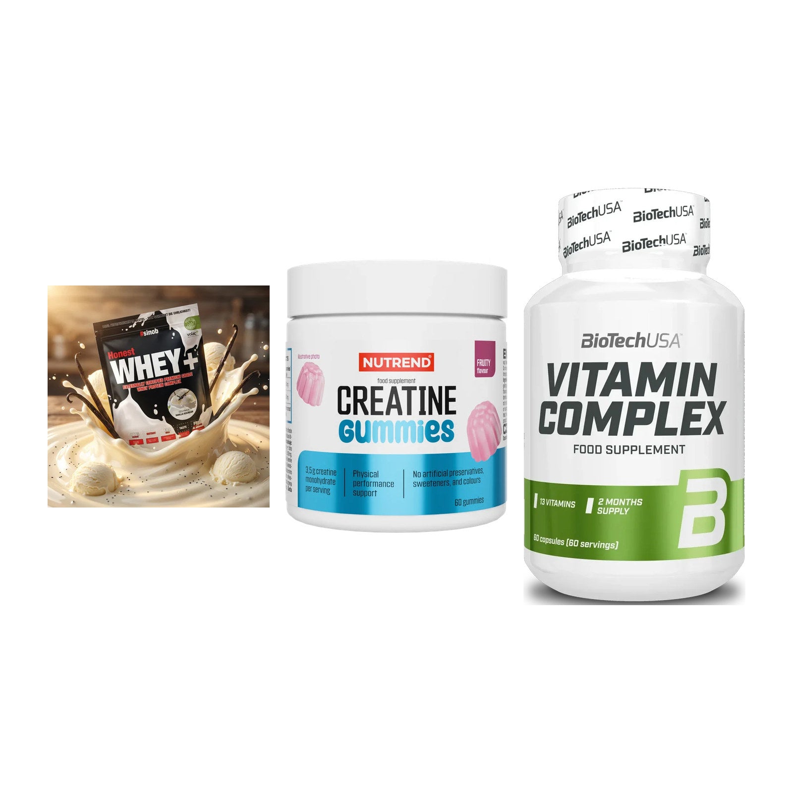 Einsteiger-Set: Sinob Honest + Nutrend Creatine + BioTech Vitamin – alle enthaltenen Artikel