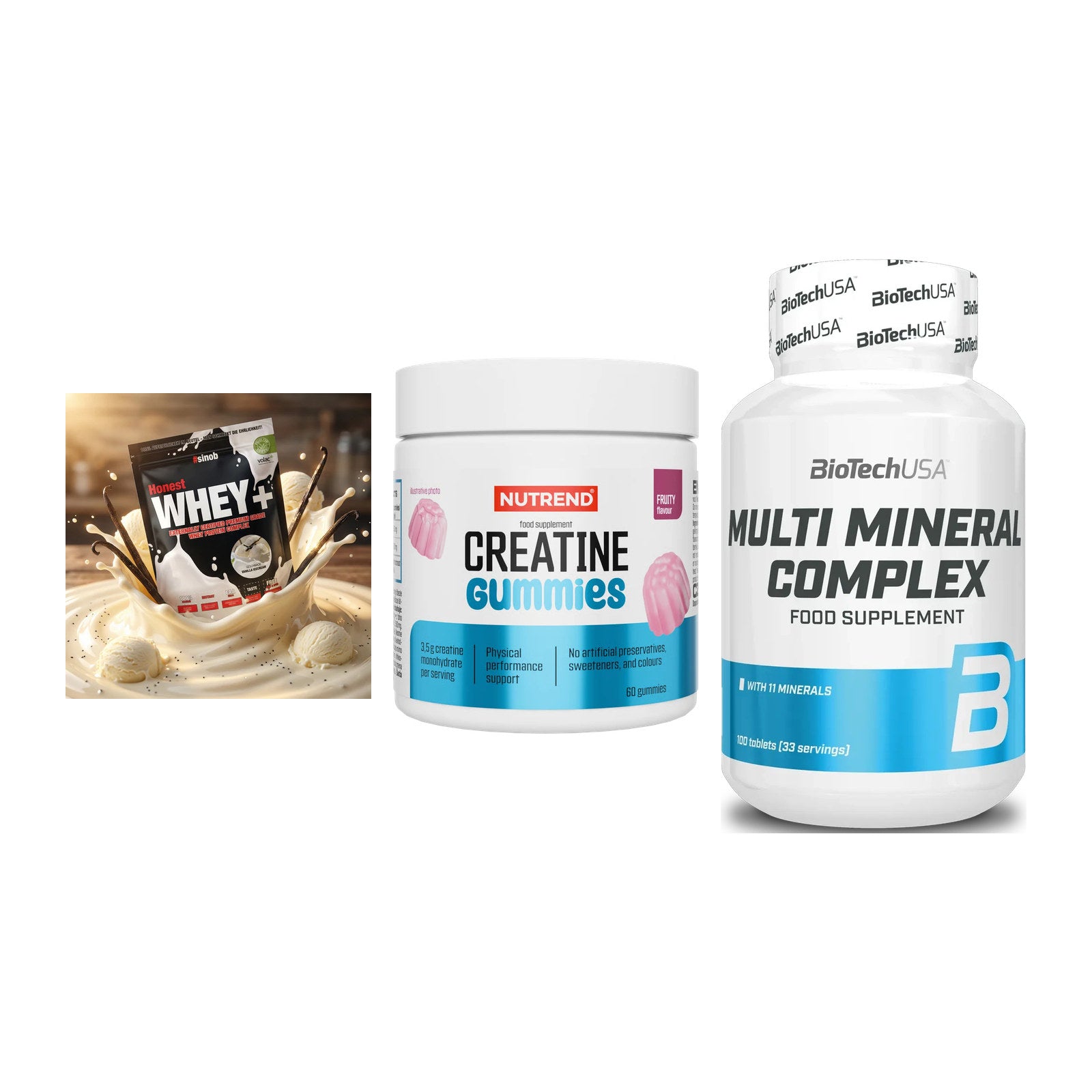 Einsteiger-Set: Sinob Honest + Nutrend Creatine + BioTech Multi – alle enthaltenen Artikel