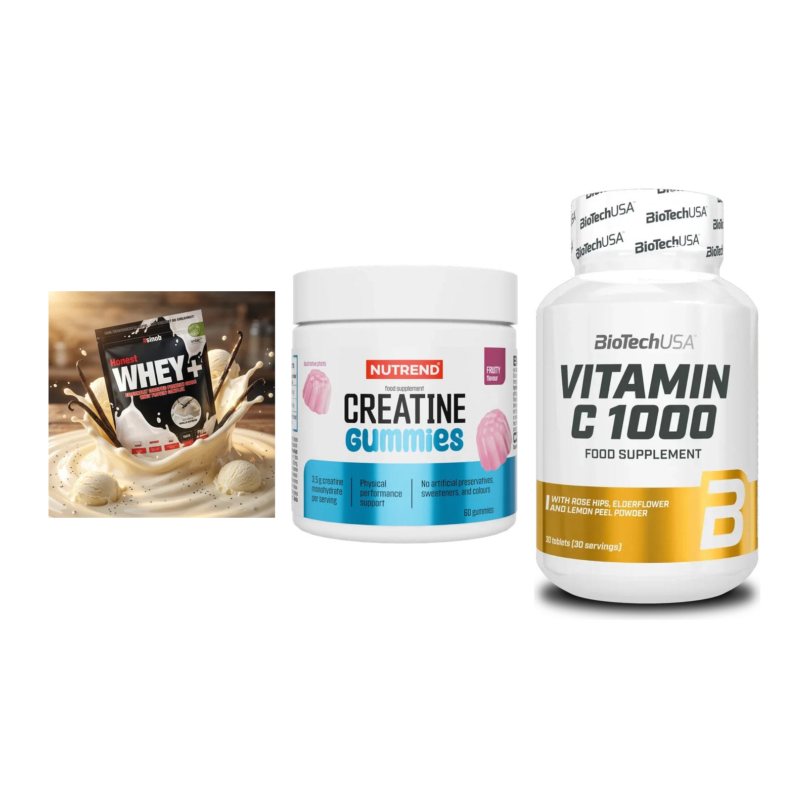 Einsteiger-Set: Sinob Honest + Nutrend Creatine + BioTech Vitamin – alle enthaltenen Artikel