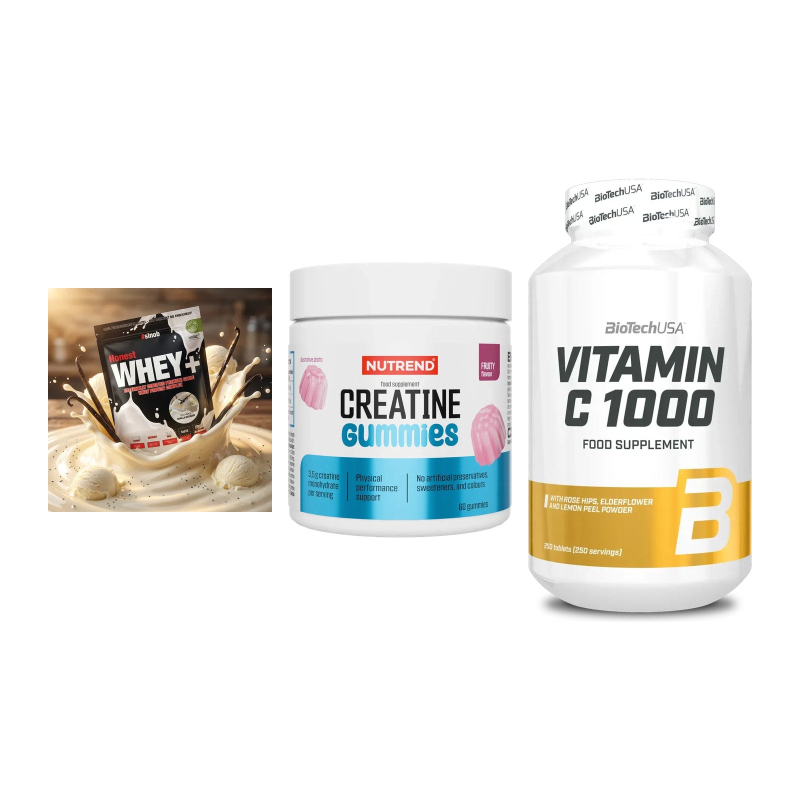 Einsteiger-Set: Sinob Honest + Nutrend Creatine + BioTech Vitamin – alle enthaltenen Artikel