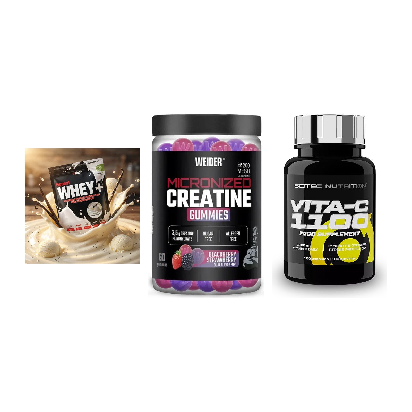 Einsteiger-Set: Sinob Honest + Weider Micronize + Scitec Vitamin C – alle enthaltenen Artikel