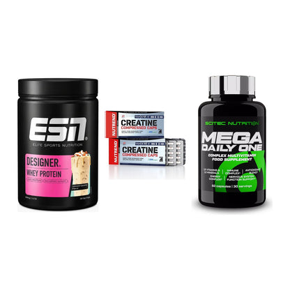 Einsteiger-Set: ESN Designer + Nutrend Creatine + Scitec Mega – alle enthaltenen Artikel