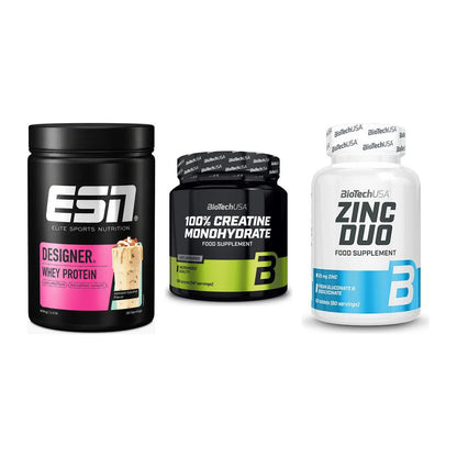 Einsteiger-Set: ESN Designer + BioTech Creatine + BioTech Zinc Duo – alle enthaltenen Artikel