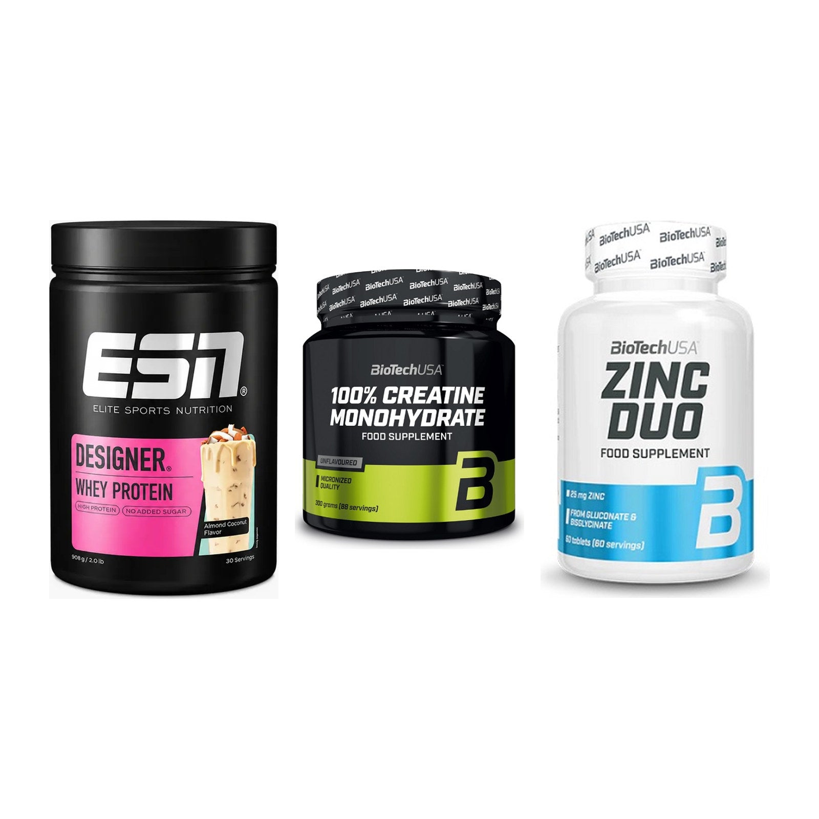 Einsteiger-Set: ESN Designer + BioTech Creatine + BioTech Zinc Duo – alle enthaltenen Artikel