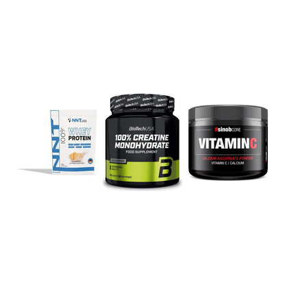 Einsteiger-Set: NNT Whey + BioTech Creatine + Sinob Vitamin C – alle enthaltenen Artikel