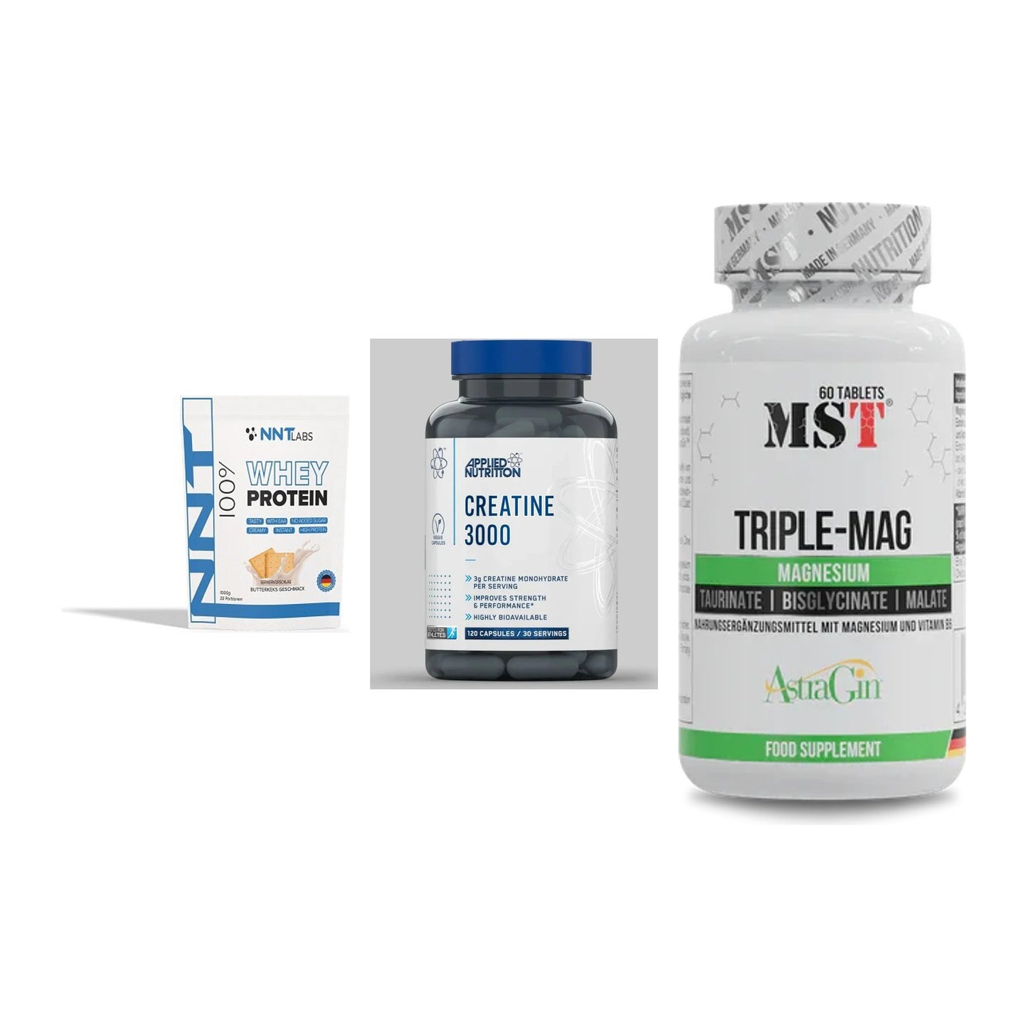 Einsteiger-Set: NNT Whey + Applied Nutritio + MST Tripple Mag – alle enthaltenen Artikel