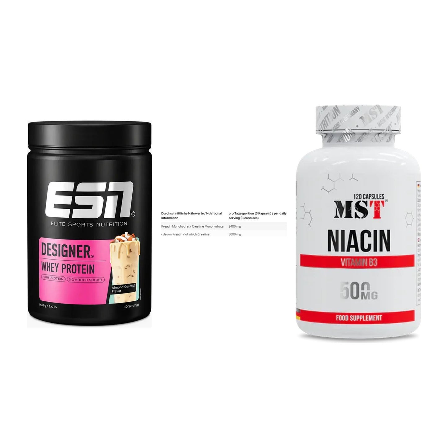 Einsteiger-Set: ESN Designer + INLEAD Creatine + MST Niacin – alle enthaltenen Artikel