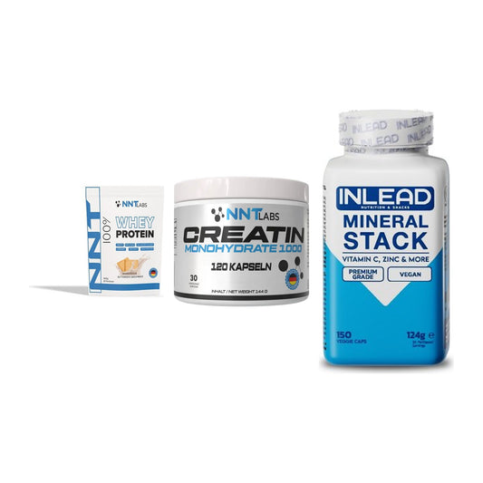 Einsteiger-Set: NNT Whey + NNT Creatin 1000 mg + INLEAD Mineral Stack – alle enthaltenen Artikel