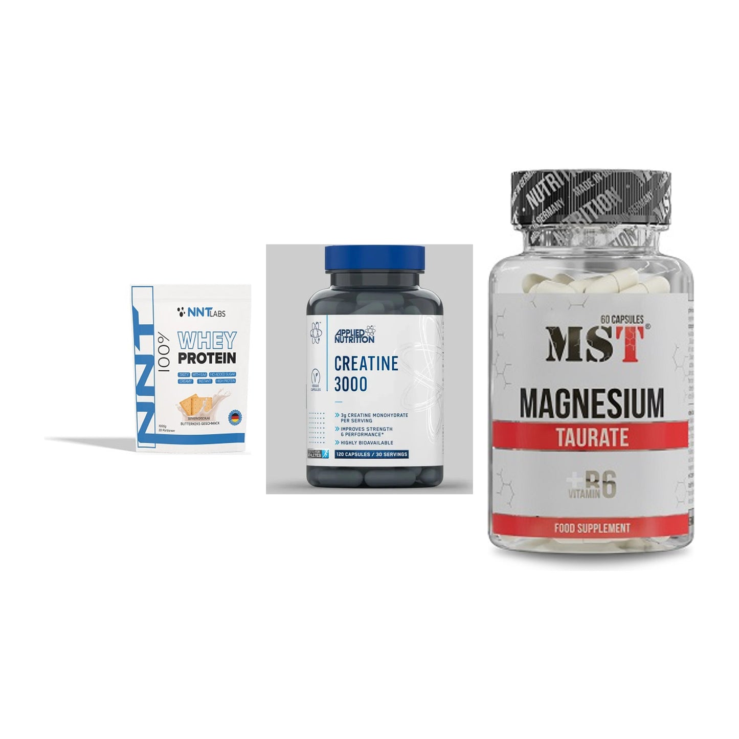 Einsteiger-Set: NNT Whey + Applied Nutritio + MST Magnesium – alle enthaltenen Artikel