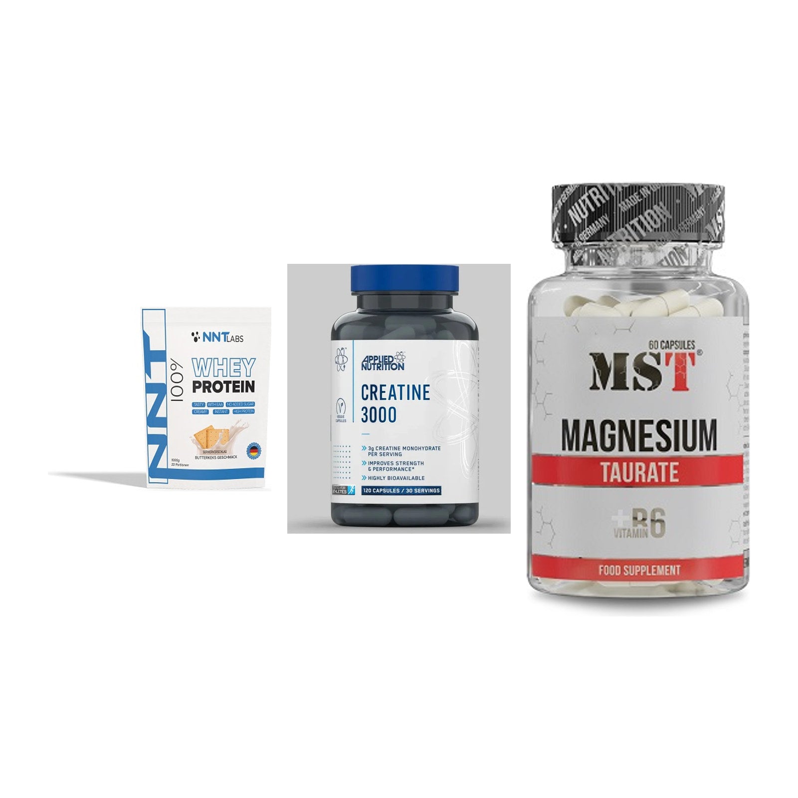 Einsteiger-Set: NNT Whey + Applied Nutritio + MST Magnesium – alle enthaltenen Artikel