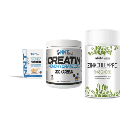 Einsteiger-Set: NNT Whey + NNT Creatin 1000 mg + Sinob Zink Chelapro – alle enthaltenen Artikel