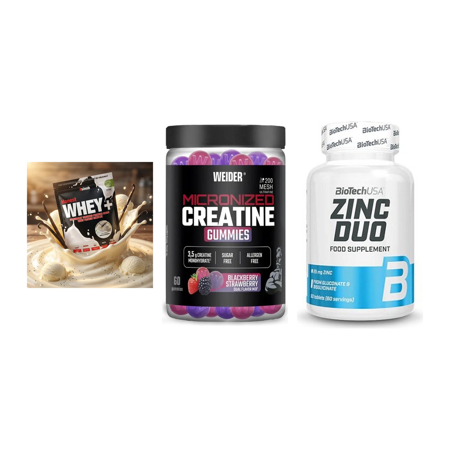 Einsteiger-Set: Sinob Honest + Weider Micronize + BioTech Zinc Duo – alle enthaltenen Artikel