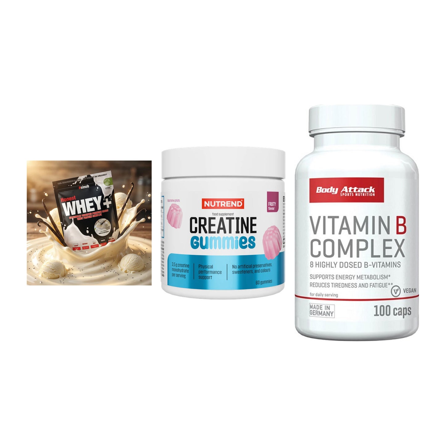 Einsteiger-Set: Sinob Honest + Nutrend Creatine + Body Attack – alle enthaltenen Artikel