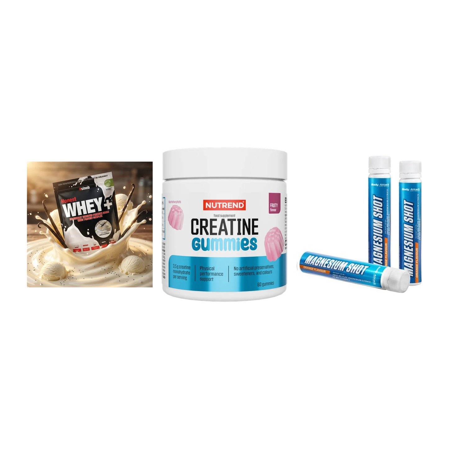 Einsteiger-Set: Sinob Honest + Nutrend Creatine + Body Attack – alle enthaltenen Artikel