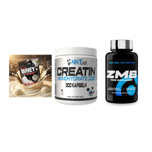 Einsteiger-Set: Sinob Honest Whey+ + NNT Creatin 1000 mg + Scitec ZMB – alle enthaltenen Artikel