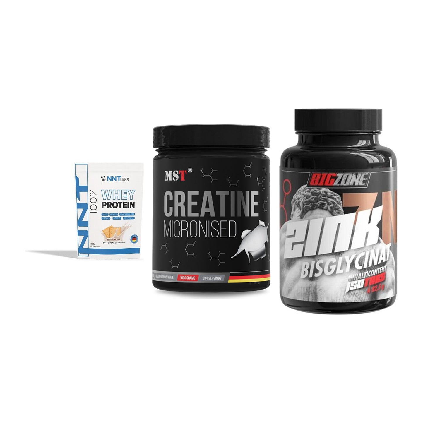 Einsteiger-Set: NNT Whey + MST Creatin + Big Zone Zink – alle enthaltenen Artikel