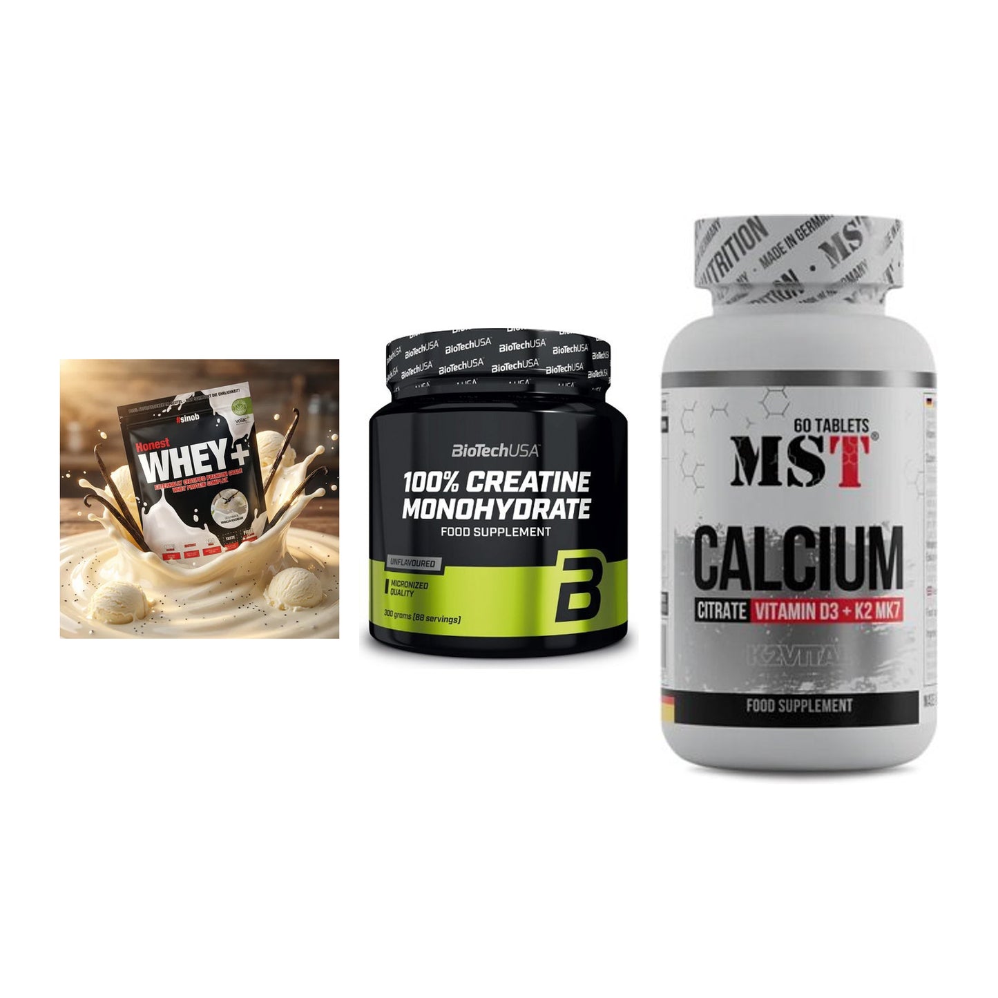 Einsteiger-Set: Sinob Honest + BioTech Creatine + MST Calcium – alle enthaltenen Artikel