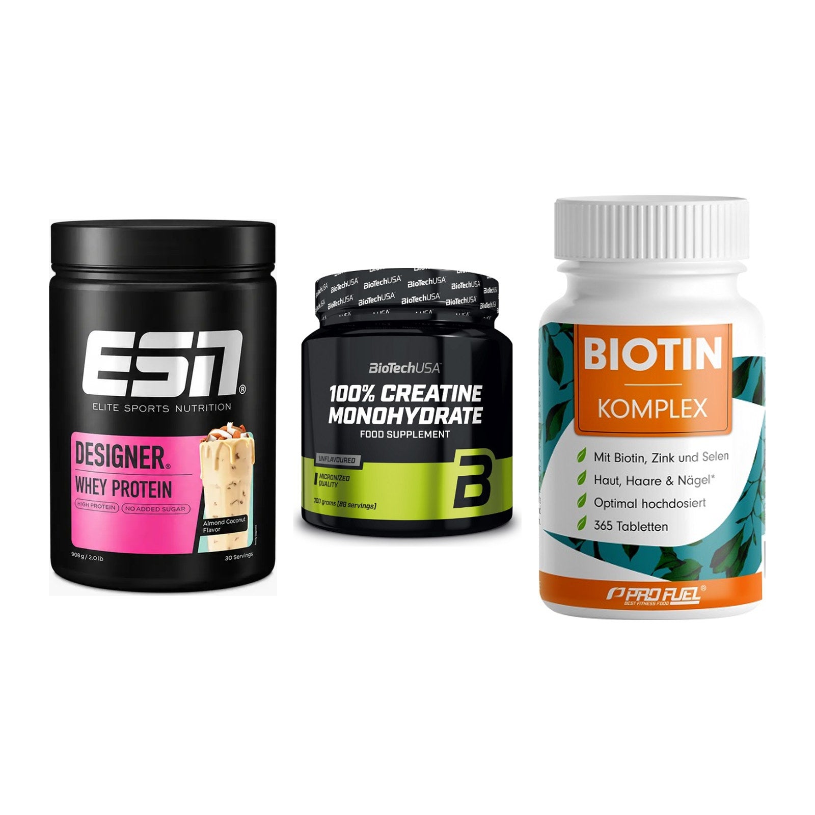 Einsteiger-Set: ESN Designer + BioTech Creatine + ProFuel BIOTIN – alle enthaltenen Artikel