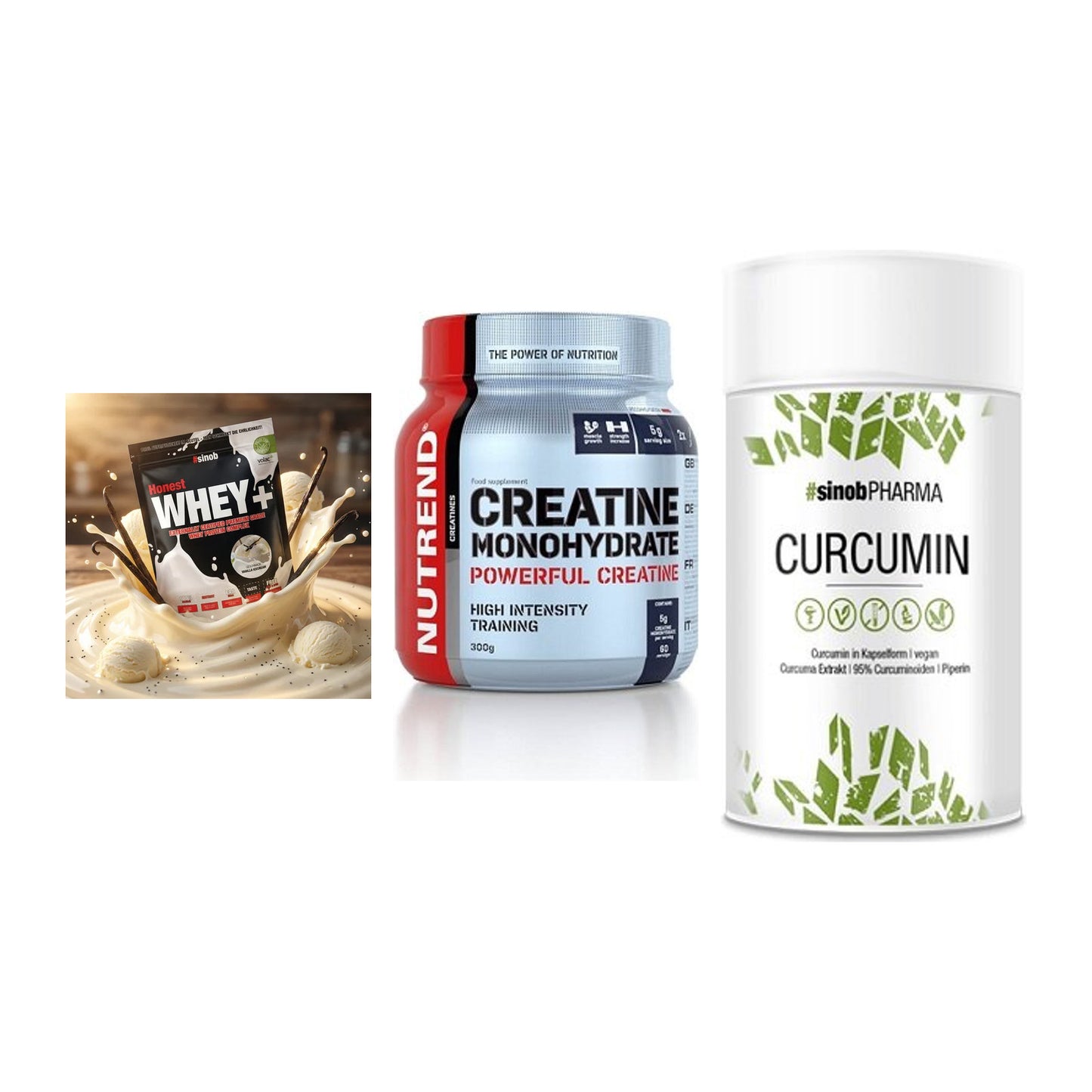 Einsteiger-Set: Sinob Honest + Nutrend Creatine + Sinob Curcumin – alle enthaltenen Artikel