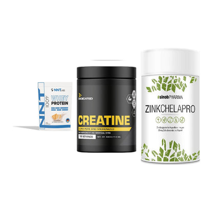 Einsteiger-Set: NNT Whey + Dedicated Creatine + Sinob Zink Chelapro – alle enthaltenen Artikel