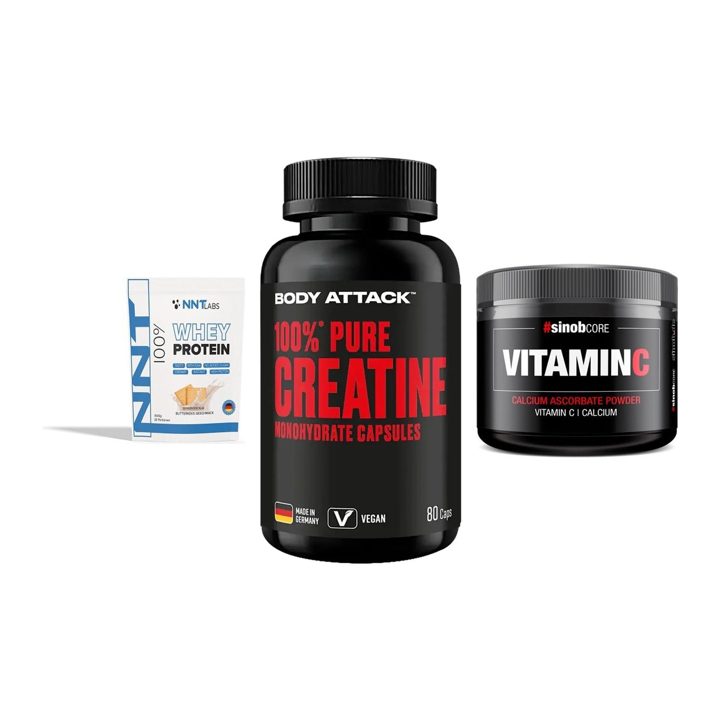 Einsteiger-Set: NNT Whey + Body Attack 100% + Sinob Vitamin C – alle enthaltenen Artikel