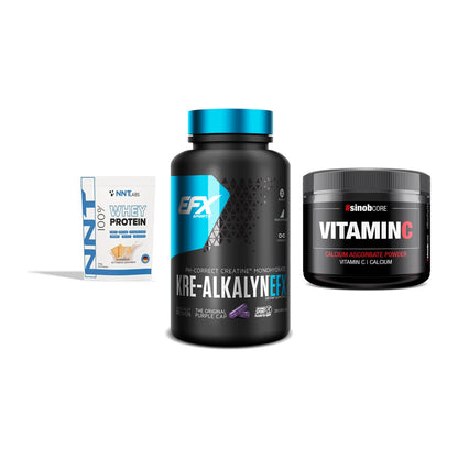 Einsteiger-Set: NNT Whey + EFX Kre-Alkalyn + Sinob Vitamin C – alle enthaltenen Artikel