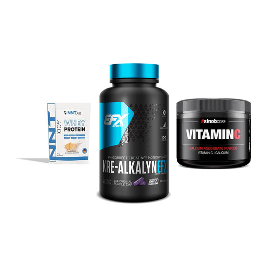 Einsteiger-Set: NNT Whey + EFX Kre-Alkalyn + Sinob Vitamin C – alle enthaltenen Artikel