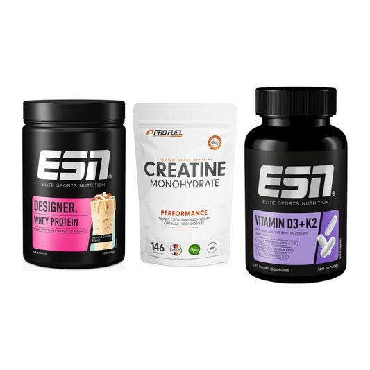 Einsteiger-Set: ESN Designer + ProFuel Creatine + ESN Vitamin D3 – alle enthaltenen Artikel
