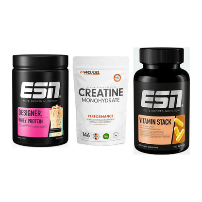 Einsteiger-Set: ESN Designer + ProFuel Creatine + ESN Vitamin – alle enthaltenen Artikel