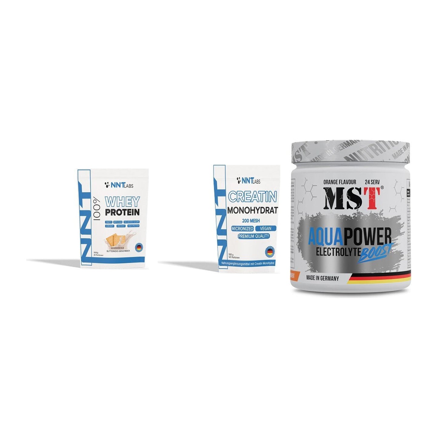 Einsteiger-Set: NNT Whey + NNT Creatin + MST Aqua Power – alle enthaltenen Artikel