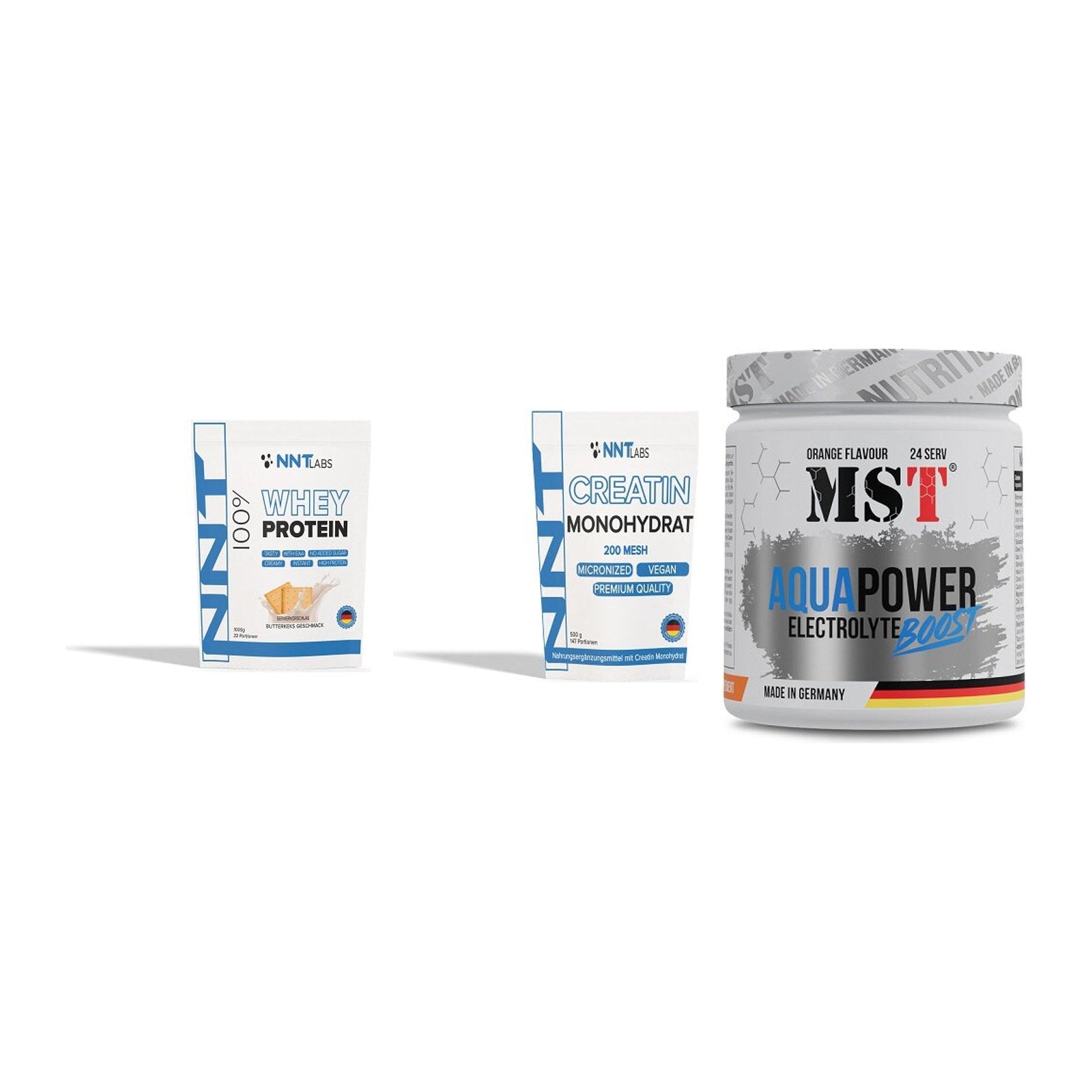 Einsteiger-Set: NNT Whey + NNT Creatin + MST Aqua Power – alle enthaltenen Artikel
