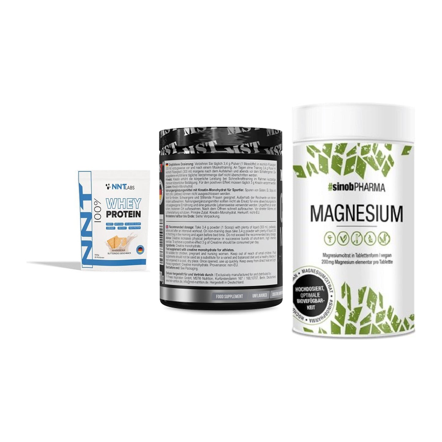 Einsteiger-Set: NNT Whey + MST Creatin + Sinob Magnesium – alle enthaltenen Artikel