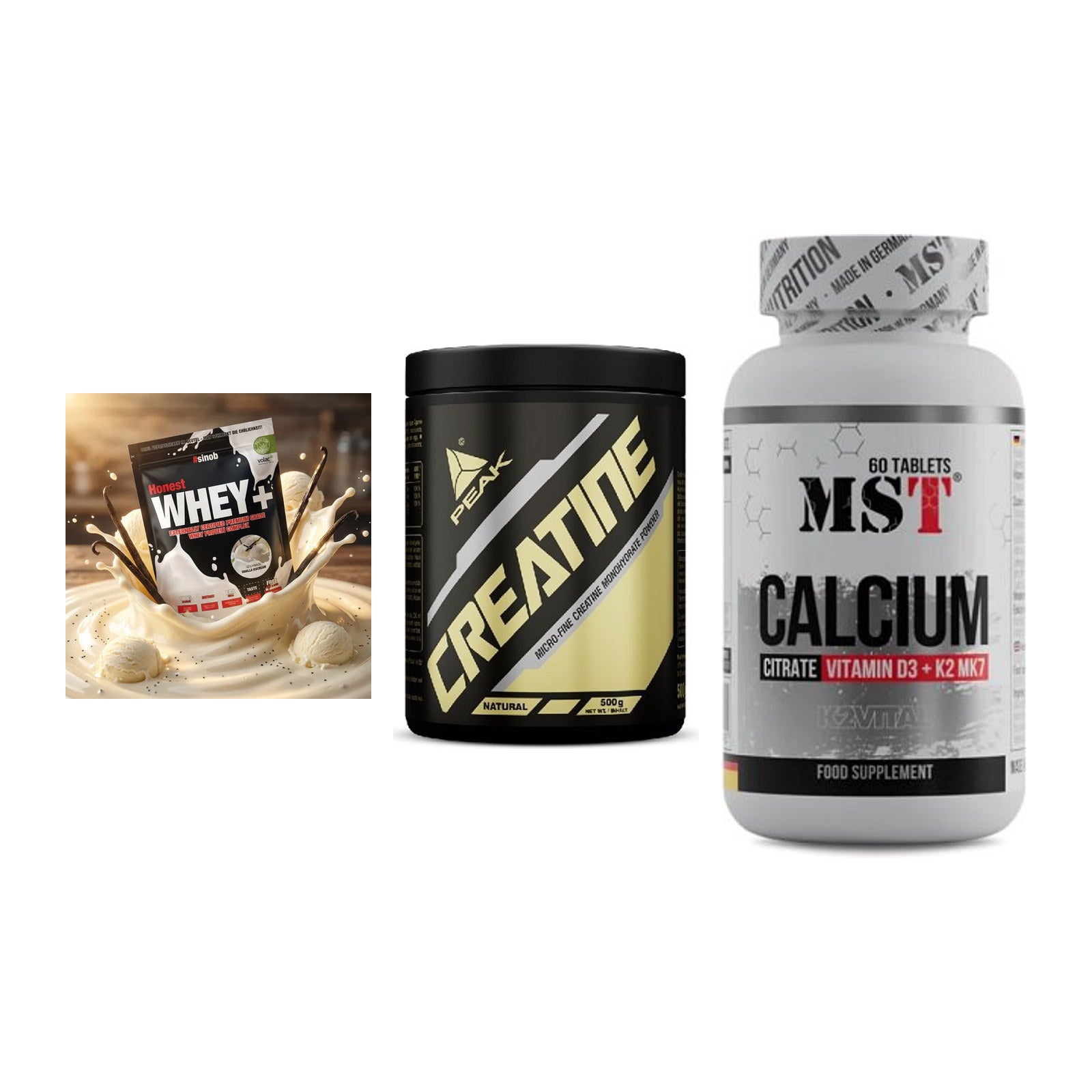 Einsteiger-Set: Sinob Honest + Peak Creatin + MST Calcium – alle enthaltenen Artikel