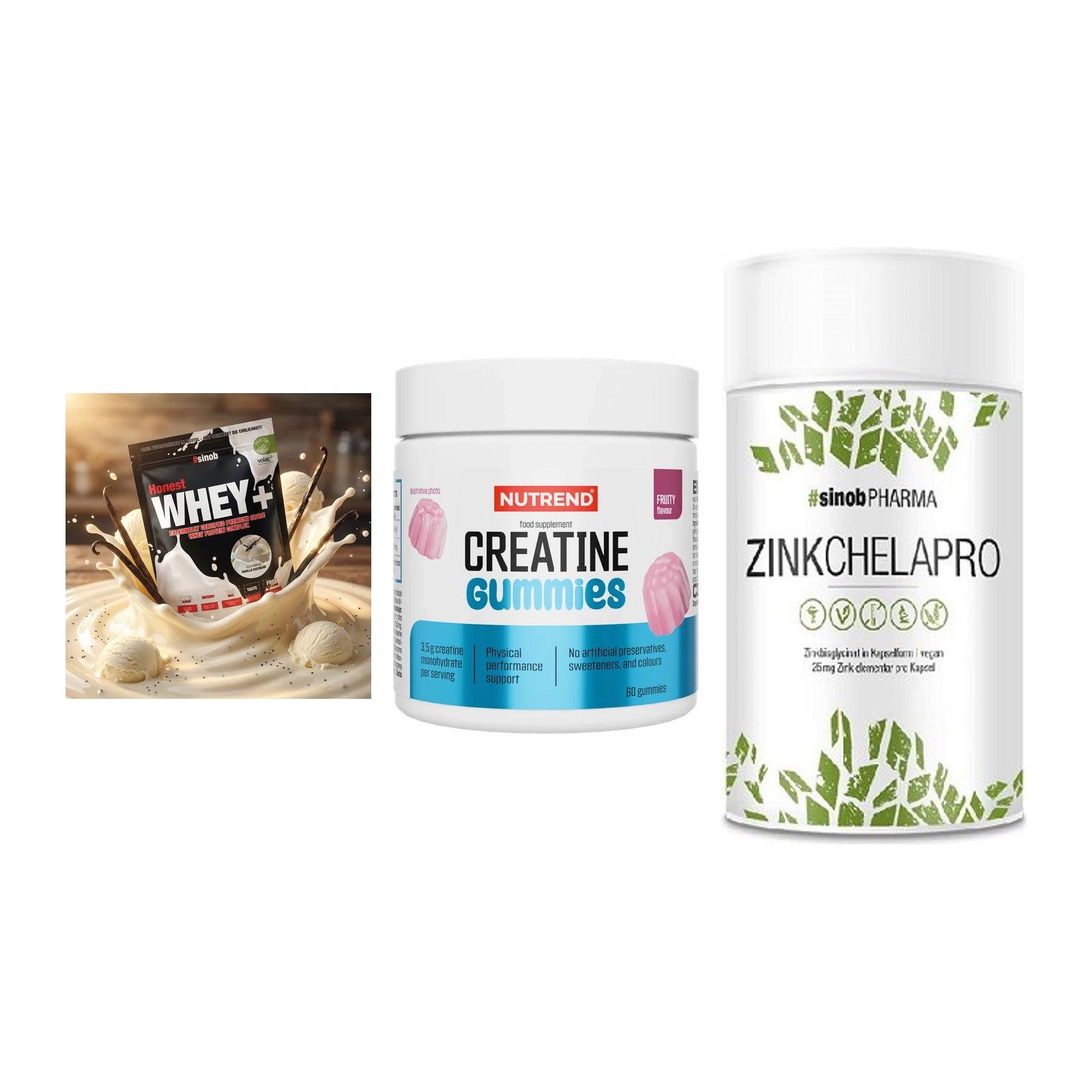 Einsteiger-Set: Sinob Honest + Nutrend Creatine + Sinob Zink – alle enthaltenen Artikel