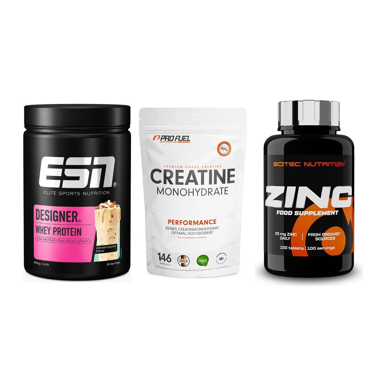 Einsteiger-Set: ESN Designer + ProFuel Creatine + Scitec Zinc – alle enthaltenen Artikel