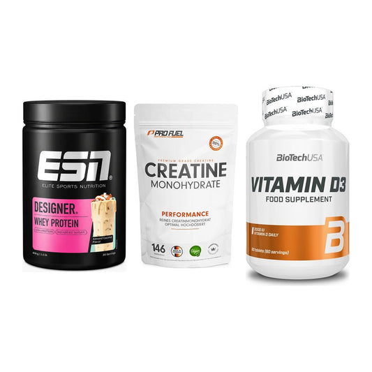 Einsteiger-Set: ESN Designer + ProFuel Creatine + BioTech Vitamin – alle enthaltenen Artikel