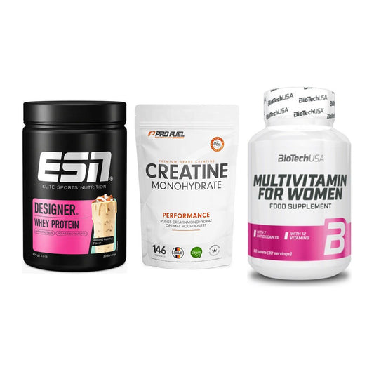 Einsteiger-Set: ESN Designer + ProFuel Creatine + BioTech Multivit – alle enthaltenen Artikel