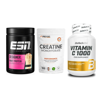 Einsteiger-Set: ESN Designer + ProFuel Creatine + BioTech Vitamin – alle enthaltenen Artikel