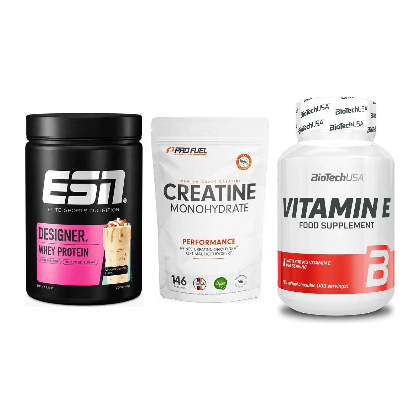 Einsteiger-Set: ESN Designer + ProFuel Creatine + BioTech Vitamin – alle enthaltenen Artikel