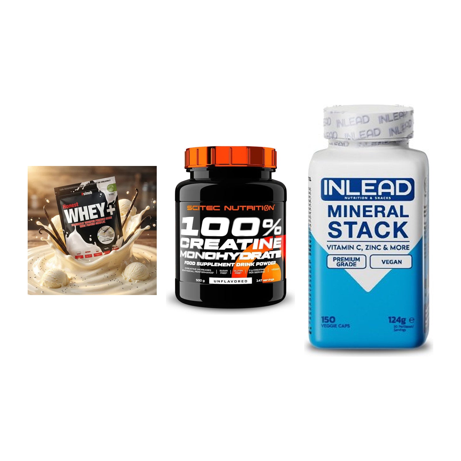 Einsteiger-Set: Sinob Honest + Scitec Creatine + INLEAD Mineral – alle enthaltenen Artikel