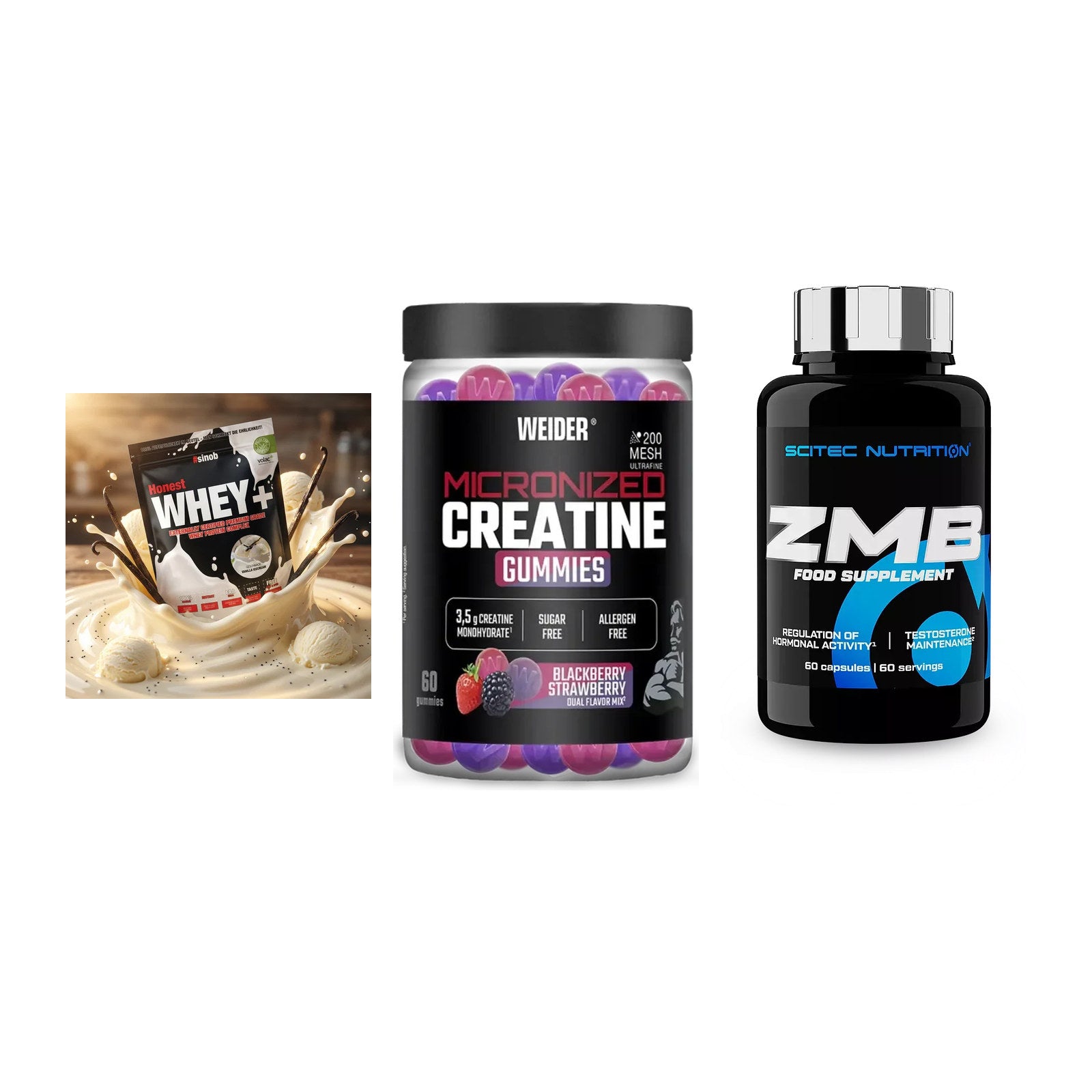 Einsteiger-Set: Sinob Honest + Weider Micronize + Scitec ZMB – alle enthaltenen Artikel